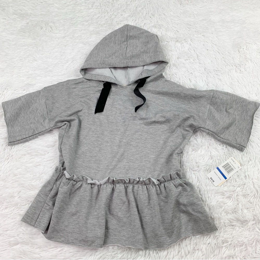 GB Girls short sleeve hooded sweatshirt in gray ruffle hem